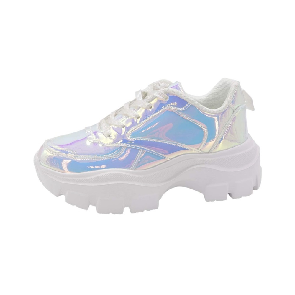 LUCKY STEP | Chunky Platform White Hologram Halograph Sneakers - Size 8